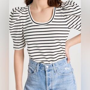 English Factory Stripe Pleated Puff Sleeve Top - size XS